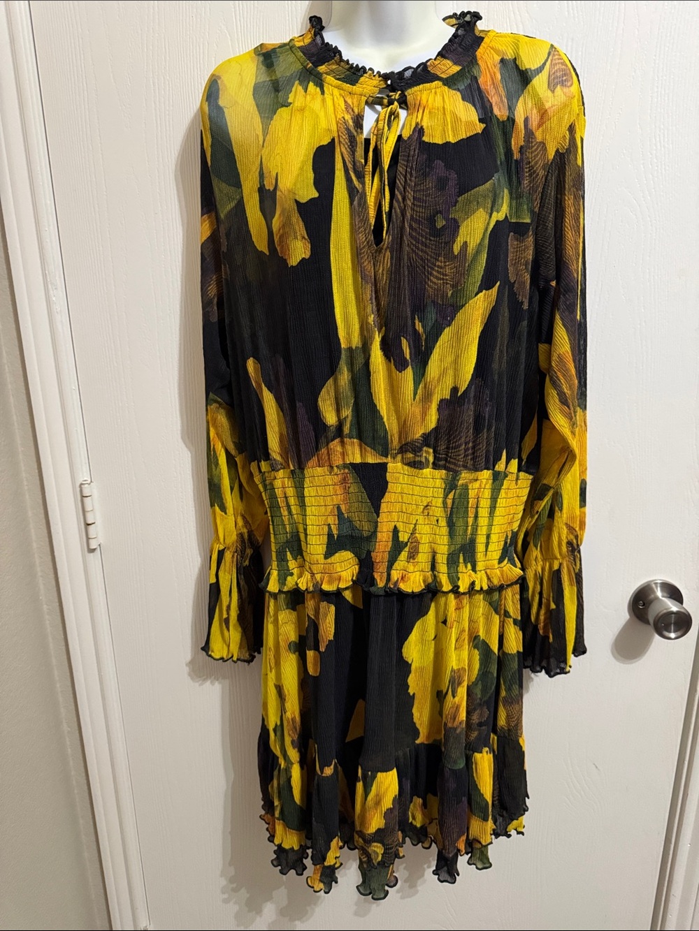 NEXT Kew Collection Fall Floral Dress NWT  Smocked Waist Long Flare Sleeves 8